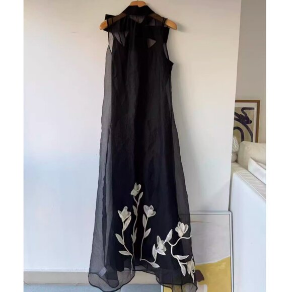 NEW STAUD Albee Maxi Dress Gown XSmall Black White Floral Cocktail *Cover Only* - Picture 3 of 8